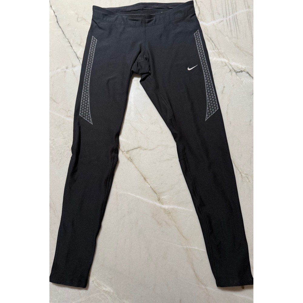 Nike Dri-FIT Womens Running Leggings Black Reflective Ankle‎ Zip Pocket Small